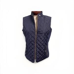Cavalini Navy Quilted Sherpa Lined Vest Size M Minimalist Preppy Casual Basic